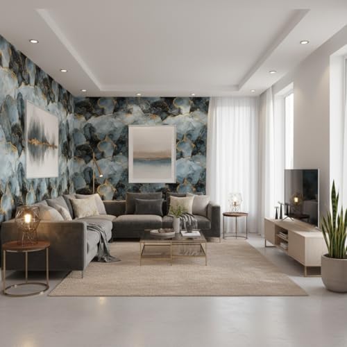 Image of VKR Self Adhesive Marble Vinyl Wallpaper | Waterproof Peel & Stick Furniture Wrap for Kitchen, Bedroom, Office Cabinets, Tables & Shelves (Dark Grey Gold, Pack of 1)
