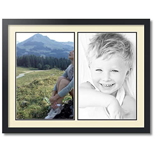 ArtToFrames Collage Photo Frame Double Mat with 2-12x18 inch Openings with Black Frame and Oyster Top Mat
