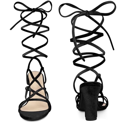 Perphy Strappy Faux Velvet Lace Up Chunky Heels Sandal for Women2