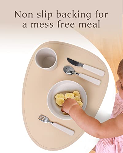 Willow + Sim Silicone Placemat For Kids - Travel Placemats For Toddlers, Non Slip Silicon Mat For Baby Eating, Best Kids Placemats For Dining Table Spills & Mess, Round, Nonslip, Safe & Easy To Clean #TOP6