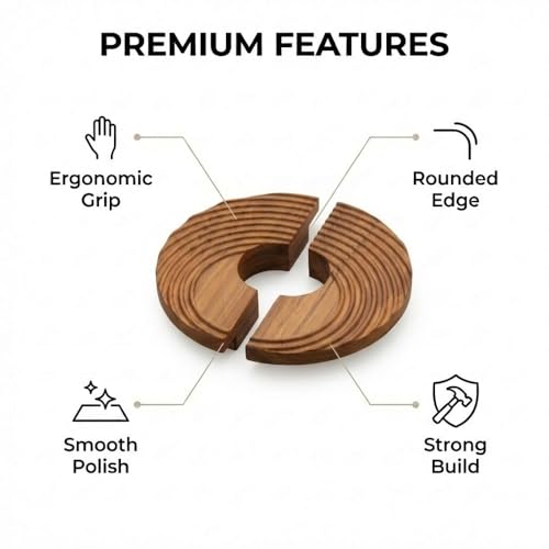 Image of Crescent Groove Half Moon Teak Wood Handle /Main Door Handle /Pull Push Handle for Door /Wardrobe Handle /Complete Set of 1 Handles (Left & Right) 6 * 3 Inch - Model 5009-| 3 Years Warranty |