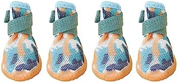 QWINEE 4Pcs Dog Boots Dog Shoes Color Block Anti-Slip Dog Booties Paw Protector for for Hot Pavement Winter Snow Hiking for Small Medium Large Dogs Cat Kitten Multicolor S