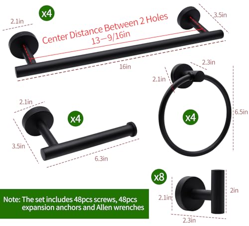 20pcs Bathroom Hardware Set, Matte Black Bathroom Hardware Set, Including 16" Hand Towel Bars, Toilet Paper Holders, Towel Rings, Robe Towel Hooks by RUBY.Q - Image 7