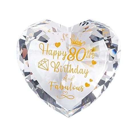 Glass 80th Birthday Gifts for Women, Heart Crystal Keepsake Engraved with Golden Blessings Happy 80 Years Birthday and Fabulous Presents For Grandma and Friends Cover