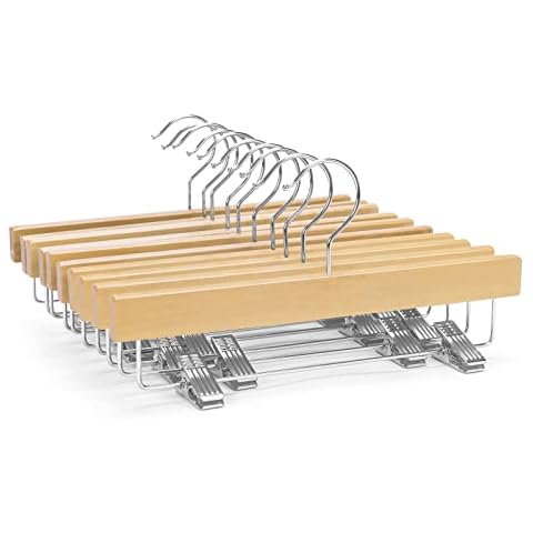 Nature Smile 11.8'' Kids Baby Toddler Children Solid Wooden Pants Hangers,Wood Skirts Hangers,Trousers Bottom Hangers with 2-Adjustable Clips Anti-Rust Hook Pack of 10 (Natural) Cover