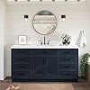 ARIEL Hepburn 66-inch Bathroom Vanity with Sink,Solid Wood, 1.5-inch Carrara White Quartz Countertop, Single Rectangular Porcelain Sink, 2 Soft Closing Doors, 9 Dovetail Drawers, Midnight Blue