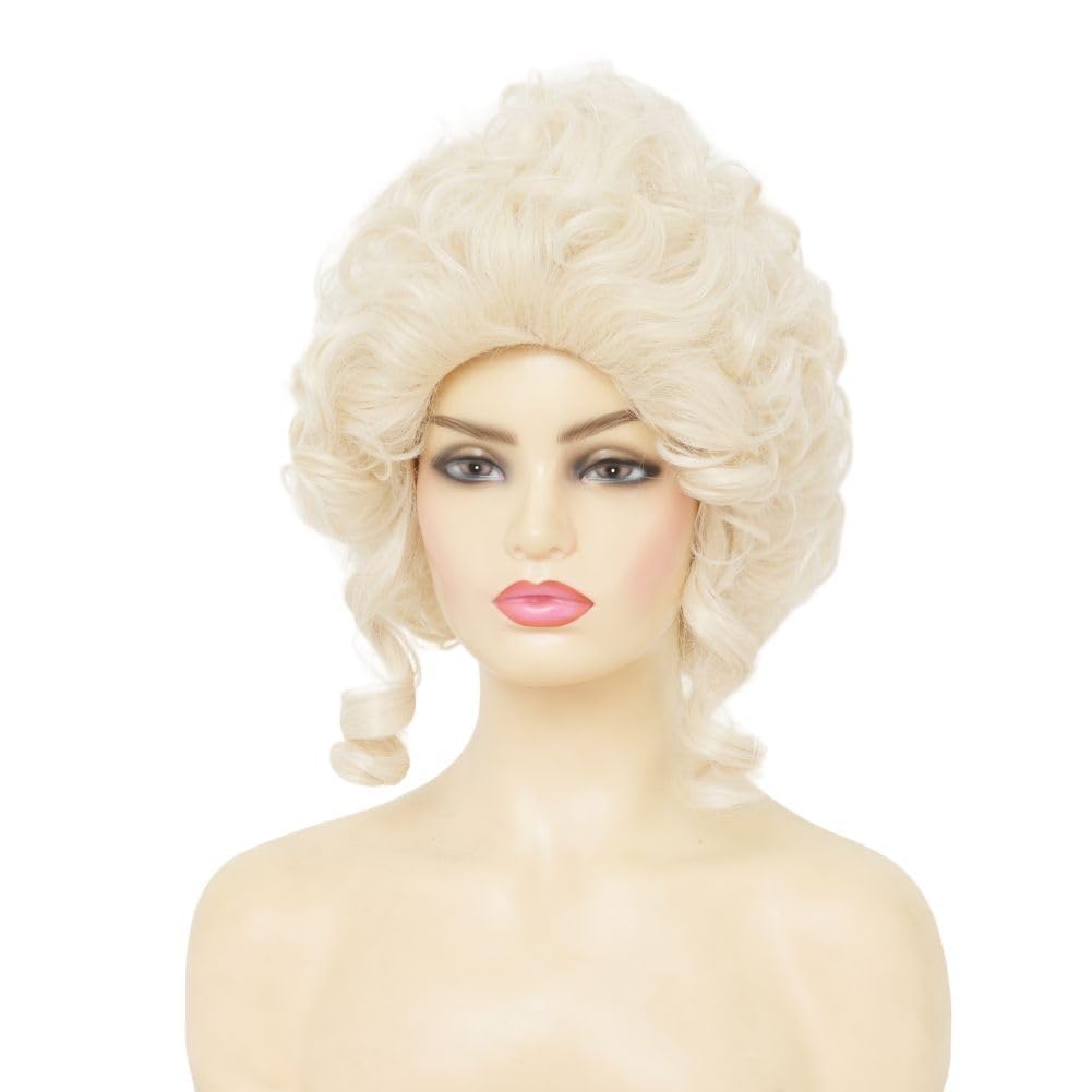 Blonde Curly Queen Wigs for Women Wig Retro Synthetic Beehive Wig Ladies Halloween Party Cosplay Hair Wigs