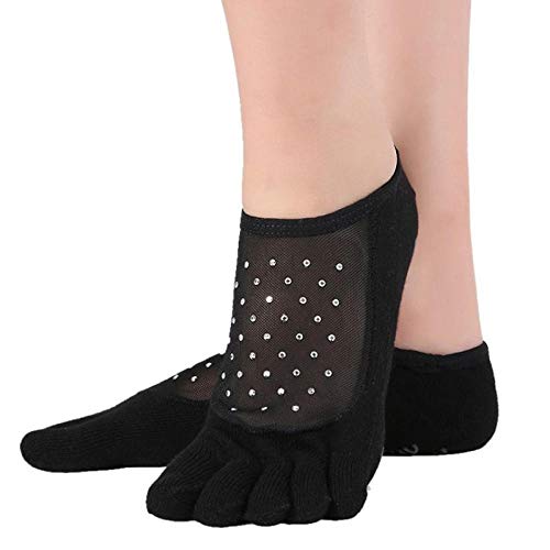 Chaussettes De Yoga Pour Femmes Femmes Fil Orteil Maille Chaussettes Chaussettes De Yoga Antidérapantes Fitness Pilates Chaussettes Danse Sport Chaussettes Chaussettes De Sol Noires-Bout Plein - Noir Cover