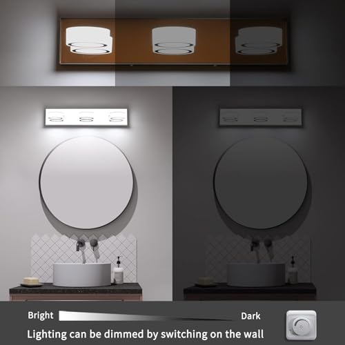 Image of 3 Light Bathroom Vanity Light, Modern Chrome Bathroom Light Fixtures Over Mirror, Bath Lamps Wall Scone 18W LED Vanity Lights with 360Rotating Lamp Head