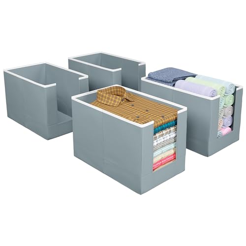 Kuber Industries Non-Woven Shirt Stacker/Clothes Organizer|Solid Color & Foldable Non Woven Material|Closet & Wardrobe Organizer|Size 40 x 20 x 25 Cm, Pack of 4 (Grey) Kuber Industries Non-Woven Shirt Stacker/Clothes Organizer|Solid Color & Foldable Non Woven Material|Closet & Wardrobe Organizer|Size 40 x 20 x 25 Cm, Pack of 4 (Grey)