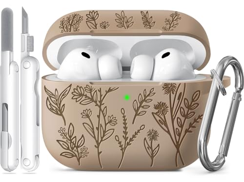 Image of Ekoonpft for Airpods Pro 3 Case, Flower Engraved Cases for Apple AirPods Pro 3rd Generation 2025, Soft Silicone Cover for Men Women Girly with Cleaning Kit & Keychain, Anti-Scratch, Shockproof