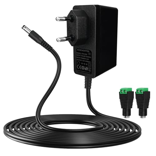 Gonew21 Adaptateur Secteur 12V 2A | Alimentation 12V, 2M Fil | 2 Fiches DC, Transformateur Entrée AC200-240V, Sortie DC12V 2A 24W, Fiche 5.5x 2.1MM Avec AC/DC Adaptateur pour Lampe LED, et Autres(~2A)