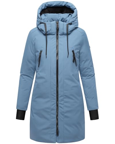 Navahoo Damen wasserdichter Wintermantel warmer Parka mit (abnehmbarer) Kapuze und Rucksackträgern innen Winterzart 14 Dusty Blue Gr. 4XL