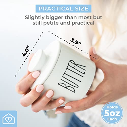 Heartland Home Porcelain French Butter Crock For Counter With Water For Soft Butter. 3.9" Ceramic Butter Dish With Lid Butter Keeper. White Farmhouse Bell Style Butter Holder Container. #TOP3