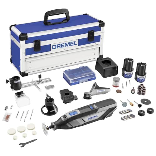 Dremel 8240 Akku-Rotationswerkzeug, 12V 2Ah Lithium-Ionen-Akku, Multifunktionswerkzeug Set mit 5 Auf-und Vorsätzen, 65 Zubehören, variable Drehzahl 5.000–35.000/min, und schnelle Ladezeit