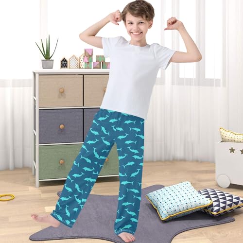 Boy's Pj Pants Sea Marina Silhuette Dolphin Blue Green Lounge Bottoms Elastic Kids Sweatpants with Pockets size 6-144