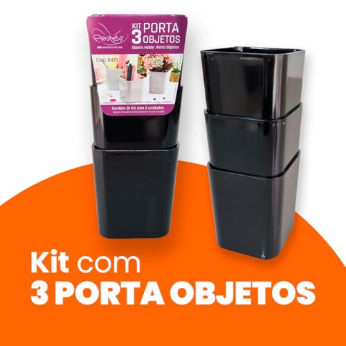 Kit C/ 3 Porta Objetos Preto, Dello, 6413.P.0008, Preto