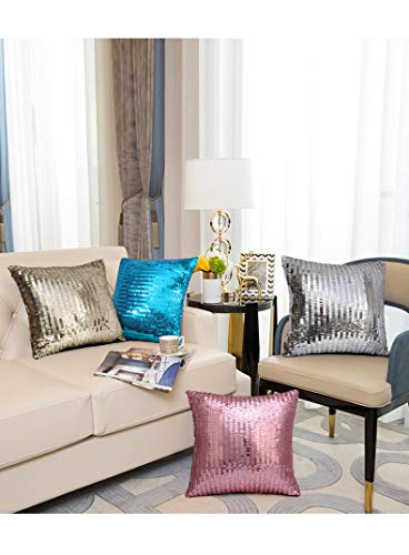 Merrycolor Sequin Throw Pillow Cover For Couch Sofa Sparkle Mermaid Decorative Cushion Cover Silver Glitter Accent Pillow Home Decor 16X16 Inches Silver #TOP4