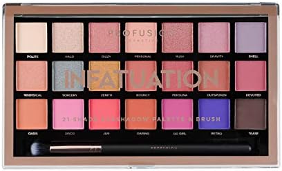 Profusion Cosmetics 21 Shade Eyeshadow - Rich Shade Long-lasting Cruelty-free Bright Pigmented shades Palette Collection & Brush, Infatuation