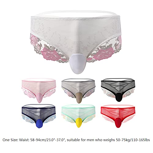 Abafip Mens Sissy Panties Floral Lace Embroidery Cross Back Low Waist Mesh Sheer Bikini Briefs Underwear Crossdressing Lingerie Underpants Green One Size #TOP6