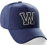Classic Baseball Hat Custom A to Z Initial Team Letter, Navy Cap White Black Letter W