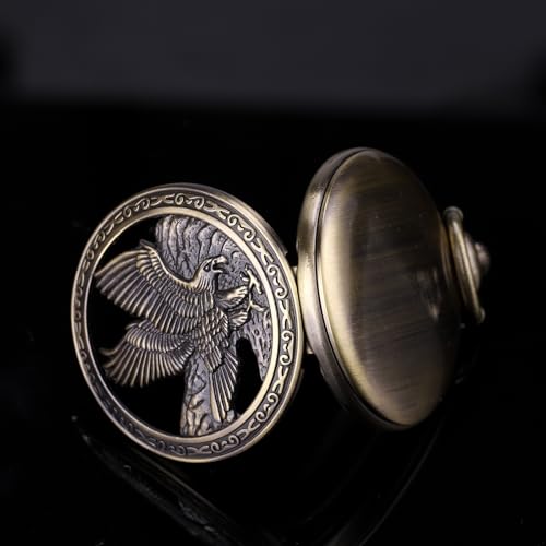 Image of SIBOSUN Eagle Design Pocket Watch with Chain Oversized 50MM 1.96 Inch Quartz Movement Arabic Numerals Half Hunter Cover Analog