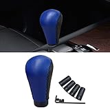 KITUREK 5 Speed Shifter Knobs, Manual Transmission Shift Knob, Handle Leather Gear Stick, Universal Car Accessories for Most Manual Vehicles (Black/Blue)