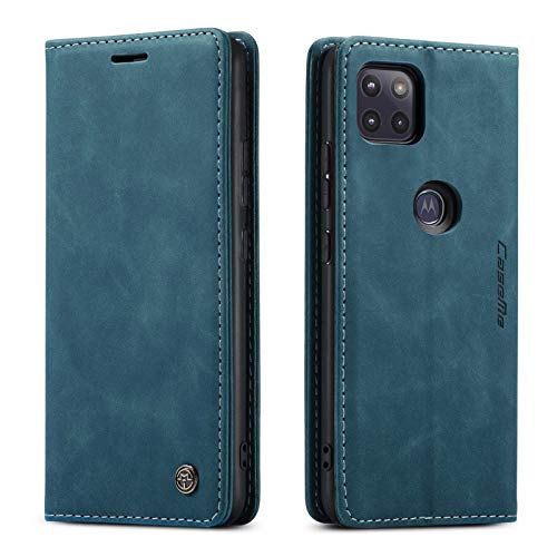 Étui à rabat pour Motorola Moto G 5G Kowauri en cuir bleu avec fentes cartes