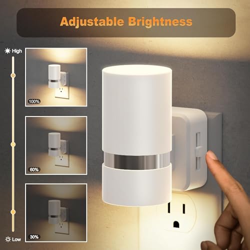 JandCase Night Lights Plug into Wall, Automatic Night Light with Dusk to Dawn, 2 Pack 3000K Soft Warm 0-100LM Dimmable Plug in LED Nightlight for Bedroom, Hallway, Stairs — view 2