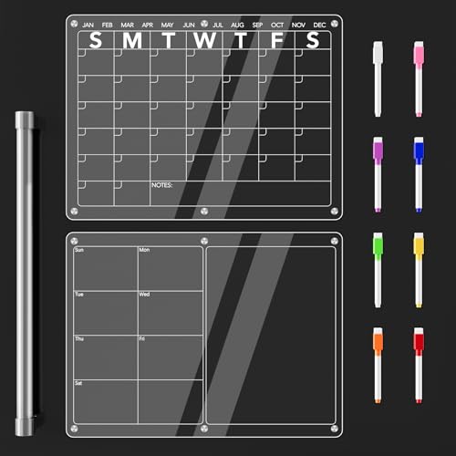 Magnetic Calendar for Refrigerator, Monthly & Weekly Clear Dry Erase Fridge Calendar with 8 Color Markers, Strong Magnet, 16'x12' Meal Planner and Menu Board