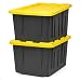 Homz Tough Durabilt Tote Box, 27 Gallon, Stackable, 2-Pack Set of 2, Black and Yellow 2 Piece