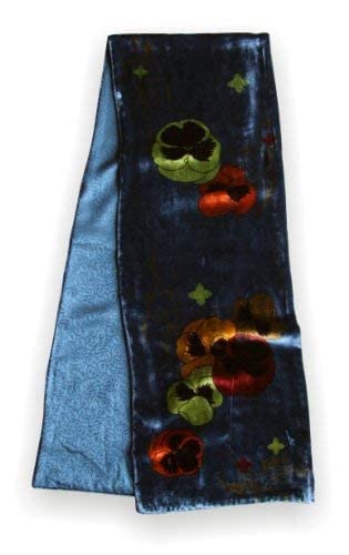 Silk Base Velvet Scarf, Pure Silk Lining, 58" Lx10 W, Pansy, Navy4
