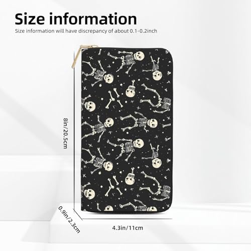 Cute Cartoon Skull Print Wallet Women Men, Long PU Leather Wallets for Women, Cute Womens Travel Wallet Purse Pouch with Zipper Pocket3