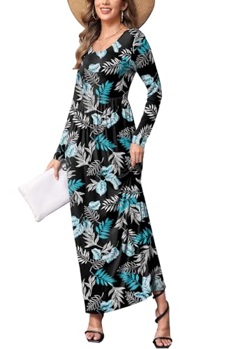 Image of EUOVMY Women's Long Sleeve Loose Maxi Dresses Casual Long Dresses with Pockets