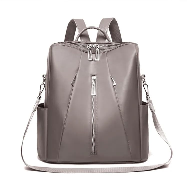 Sac à dos nylon véritable femme gris avec poches latérales et zip