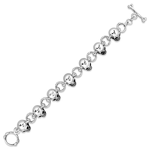 WithLoveSilver 925 Sterling Silver Biker Gothic Skull Head Bone Bracelet, 8 Inches3