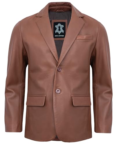 Image of Leather Blazer Men - Casual 2 Button Coat Style Real Lambskin Mens Leather Jacket