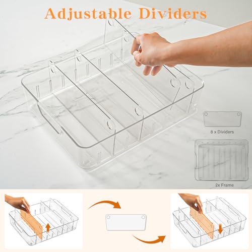 2 PACK Kitchen Cabinet Organizer for Food Contanier Lid, Clear Plastic Lid Holder with Adjustable Dividers for Pantry Organizers and Storage, Lid Storage Organizer for Home Drawer Organization - Image 6