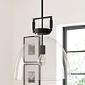 Nathan James Leigh Pendant Lighting, Black Hanging Ceiling Light with Oversized Glass Shade and Adjustable Cord, for Kitchen Island or Entryway, Matte Black/Clear