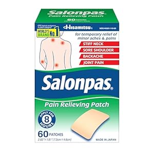 Salonpas Pain Relieving Patch for Back, Neck, Shoulder, Knee Pain and Muscle Soreness – 8 Hour Pain Relief – 60 Count