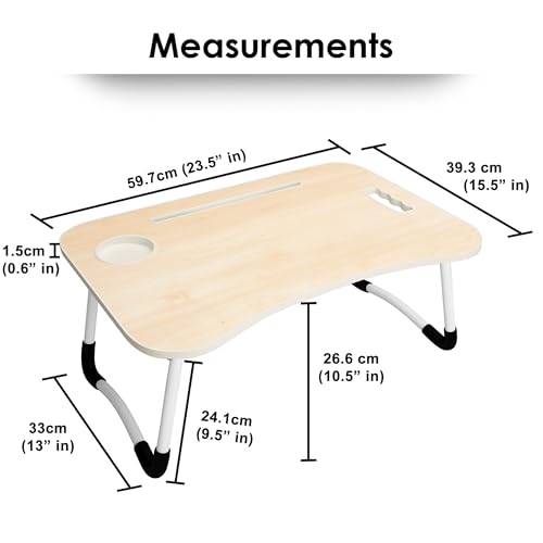 Image of Laptop Table with Dock Stand Wood Smart Standard Multi-Purpose Solid /Study Table /Bed Table /Foldable and Portable /Ergonomic & Rounded Edges /Non-Slip Legs /Engineered (White Maple)
