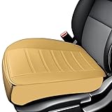 Car Seat Cushion, 1PC Edge Wrapping Car Interior PU Leather Car Seat Cushions Protector Front Car Seat Covers, Single Seat Cushion Cover Pad Mat for Auto Four-door sedan & SUV Driver Seat(Beige)