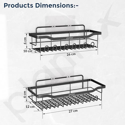 Image of Plantex Self Adhesive Bathroom Shelf /Wall Mounted Bathroom Shelves & Accessories /Organizer for Kitchen /Drill Free Racks-Stands-Holders /GI Steel Shelf for Wall-Pack of 2-(Black)