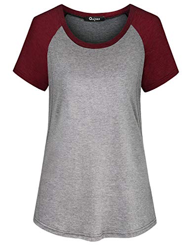 Nursing Shirt,Quinee Ladies Scoop Neck Raglan Short Sleeve Tunics Tops Maternity Round Bottom Aline Flowy Breastfeeding Blouses Lactation Basic Clothes Office Wear Wine Xxl #TOP1