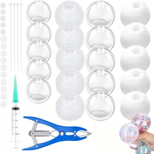 20PCS Squishy Making Kit DIY Stress Ball Making Set with 6cm Thickened Silicone Squishy Skins Clear & White Empty Balls Make Your Own Stress Balls for Adults Sensory Crafting