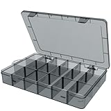Clear Organizer Box,18 Grids Organizer Box with Removable Dividers for Jewelry,Bead Storage,Plastic Compartment Container for Tool Tackle,Gray