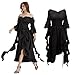 JDFAIJEAL Schwarzes Vintage Gothik Off-Shoulder Kleid für Damen, Viktorianische Rüschenärmel Irreguläres Saum Elegantes Midikleid (Schwarz, L)