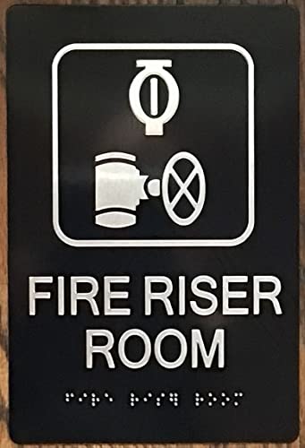 Fire Riser Room Sign -Braille Sign With Raised Tactile Graphics And Letters (Aluminum,Black,Size 6X9)-The Sensation Line