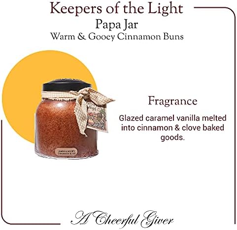 A Cheerful Giver - Warm & Gooey Cinnamon Buns - 34oz Papa Scented Candle Jar - Keepers of the Light - 155 Hours of Burn Time, Candles Gifts for Women