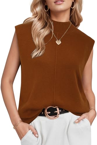 Image of Arach&Cloz Women's Wool Blend Mock Neck Sweaters Vest Business Casual Lightweight Trendy Tops Summer Outfits 2026